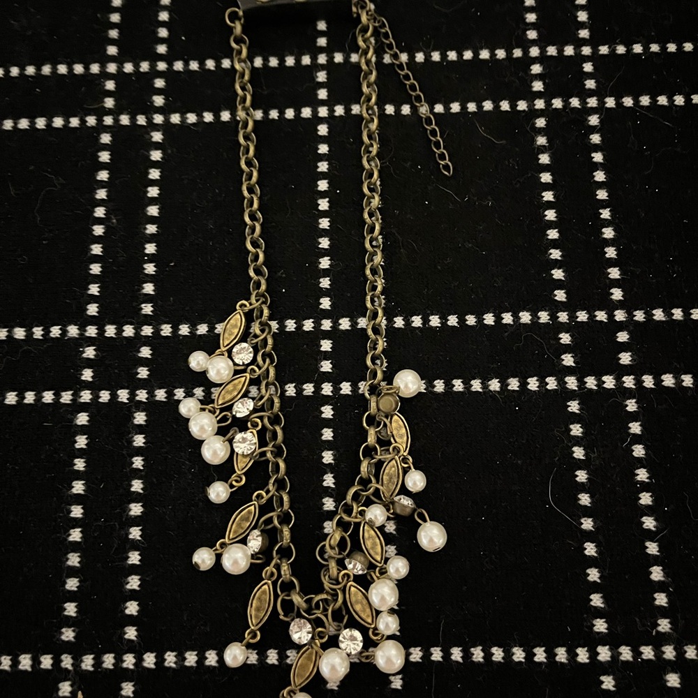 Elegant Pearl and Brass Leaf Necklace